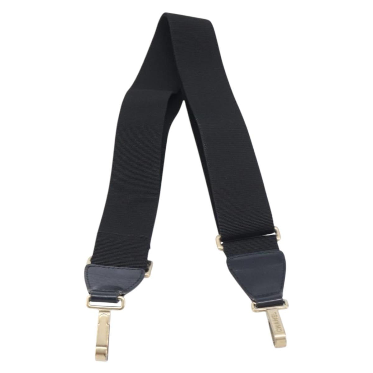 CHANEL Adjustable Shoulder Strap Canvas 30.7""-52"" Black Gold CC