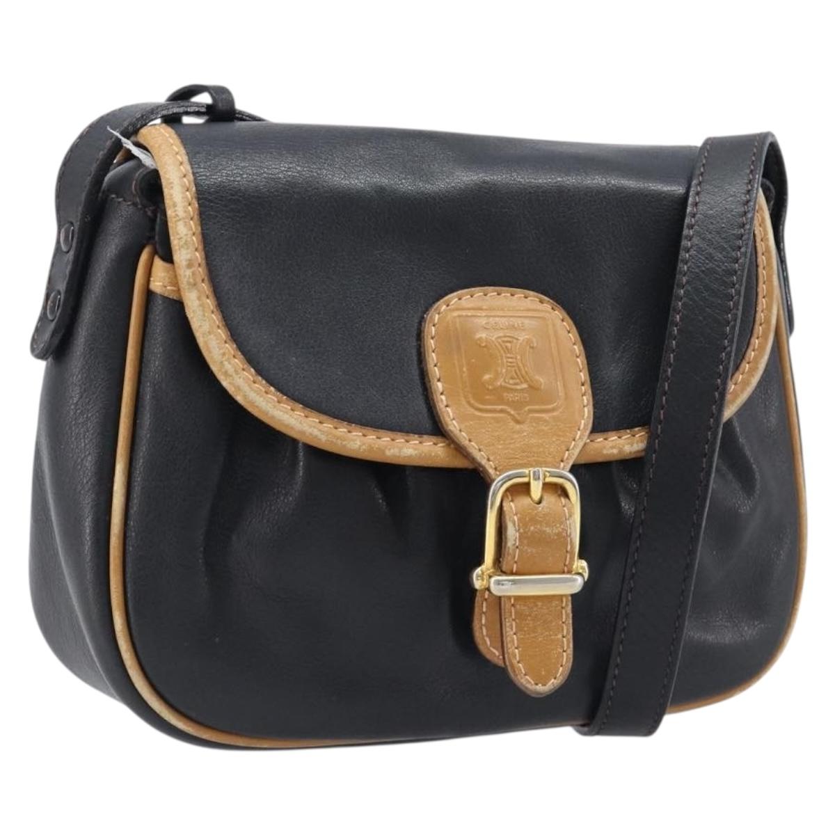 CELINE Shoulder Bag Leather Black Gold