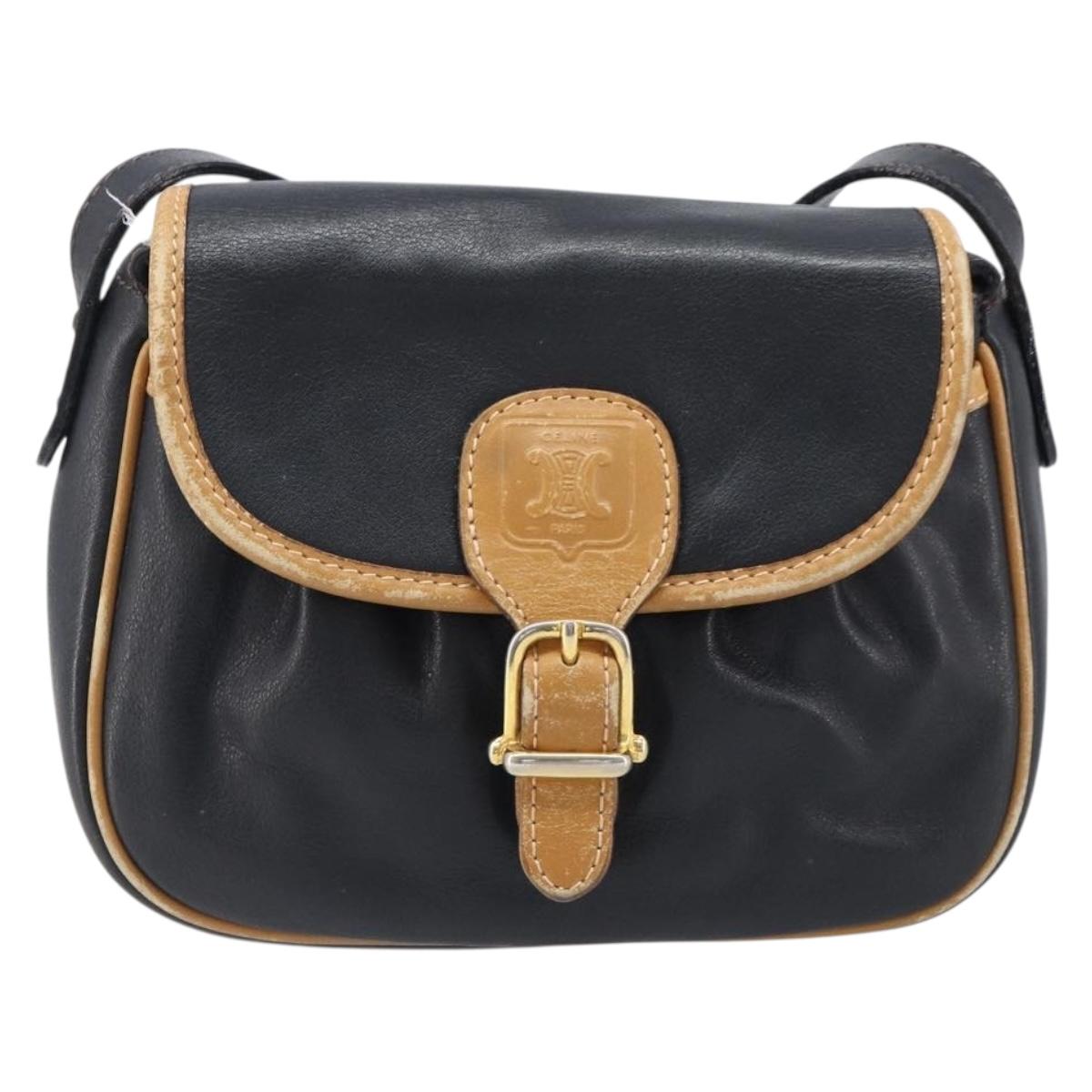 CELINE Shoulder Bag Leather Black Gold