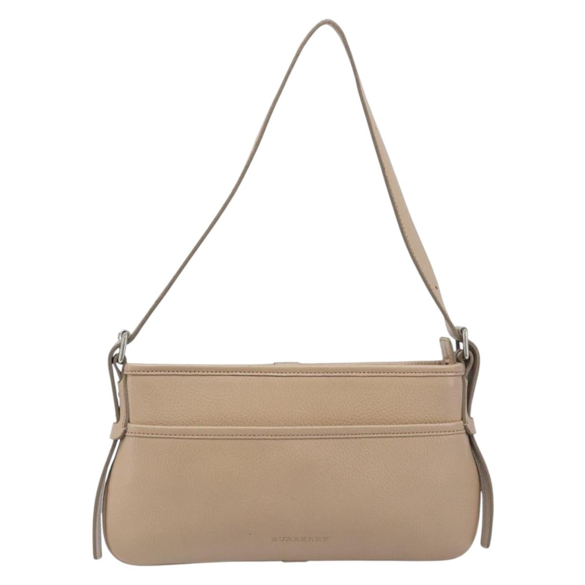 BURBERRY Nova Check Shoulder Bag Leather Beige Silver