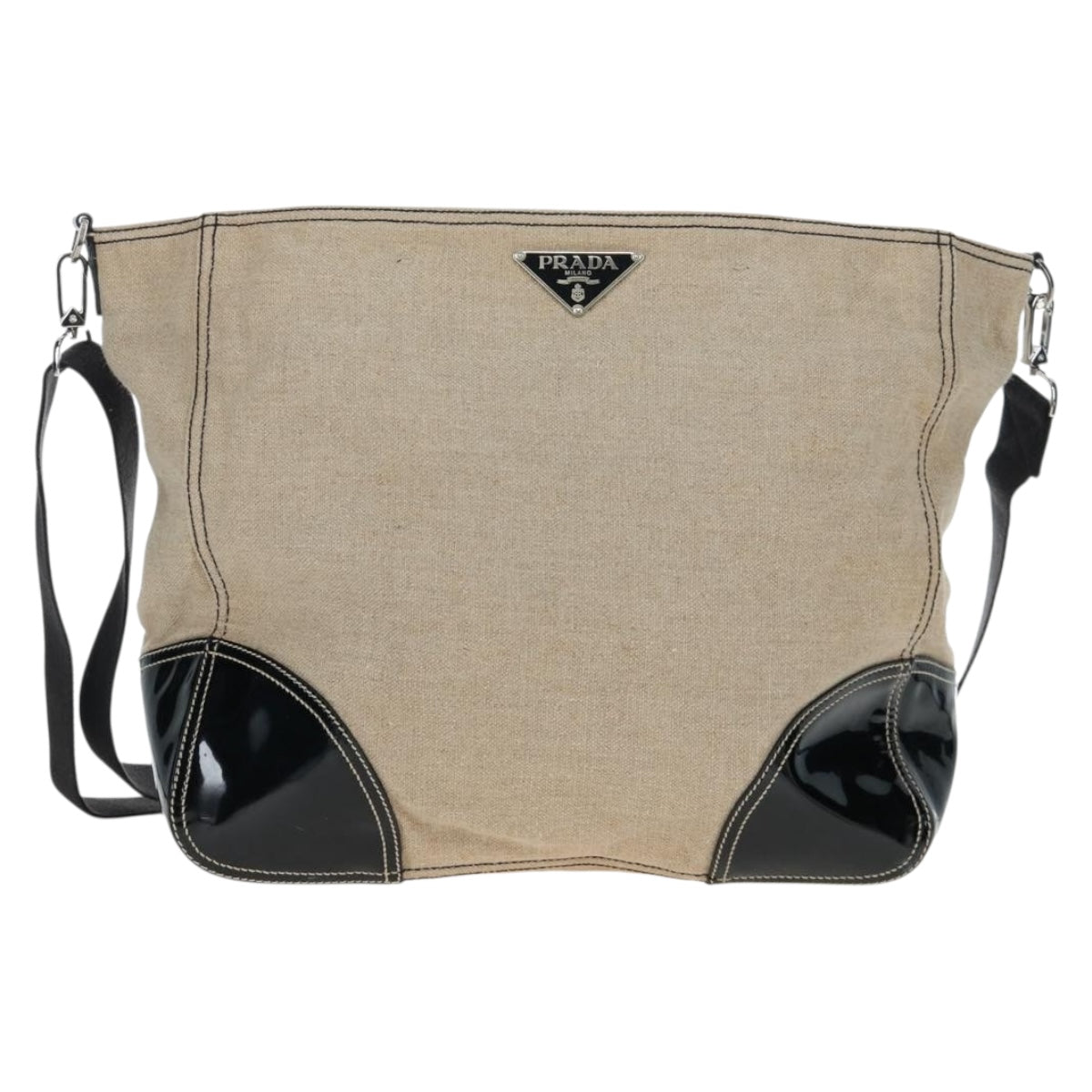 PRADA Shoulder Bag Canvas Beige Silver