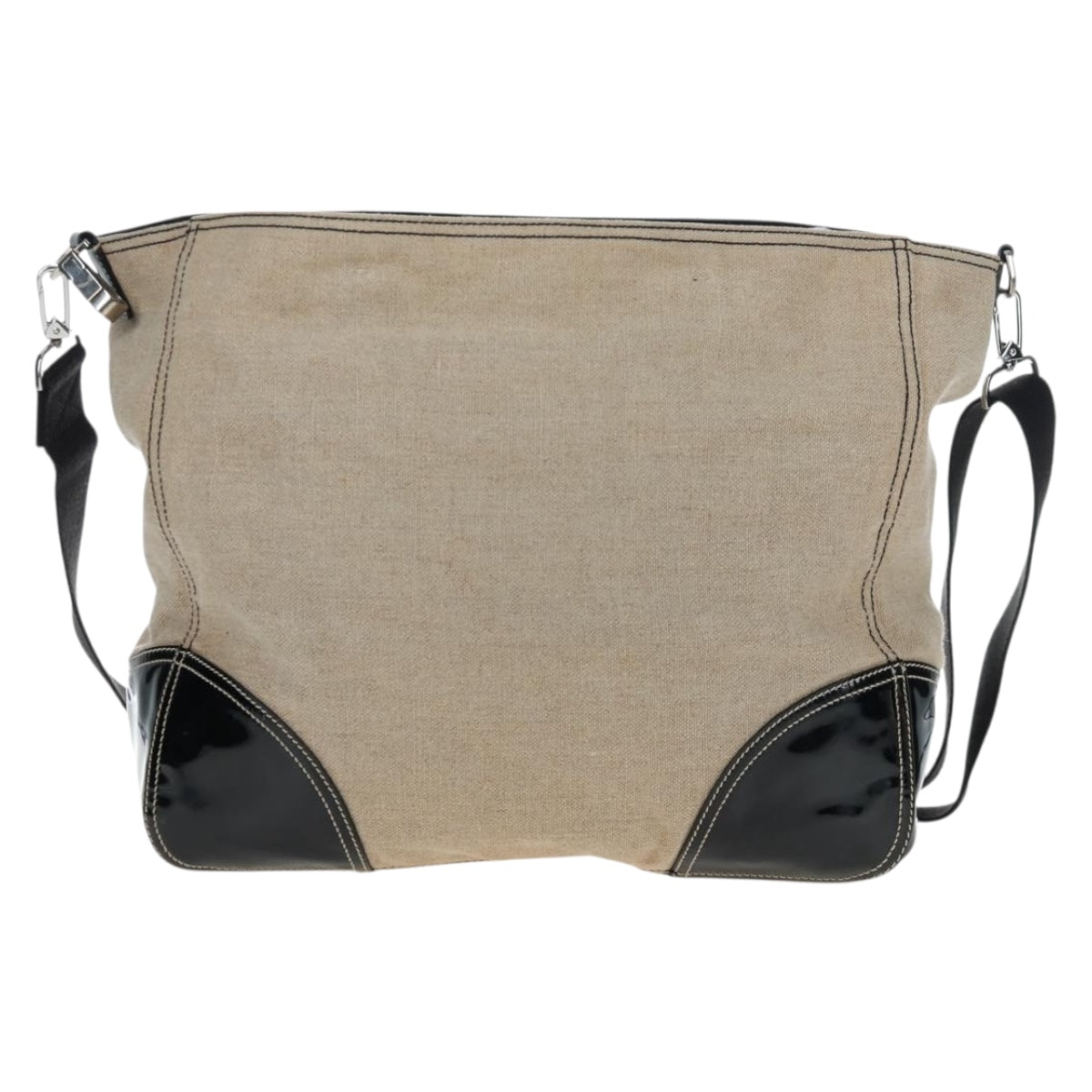 PRADA Shoulder Bag Canvas Beige Silver