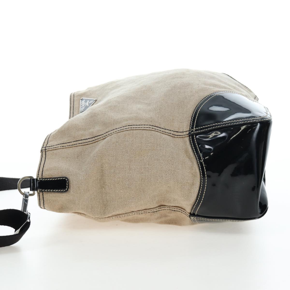 PRADA Shoulder Bag Canvas Beige Silver