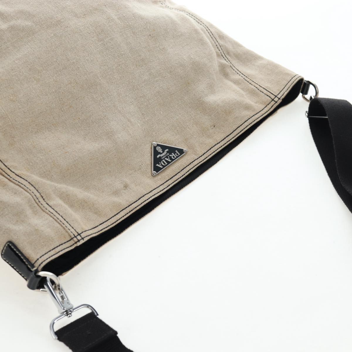 PRADA Shoulder Bag Canvas Beige Silver