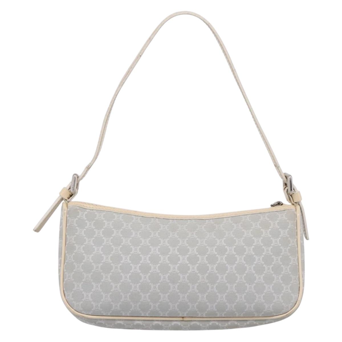 CELINE Macadam Canvas Hand Bag Light Blue Silver