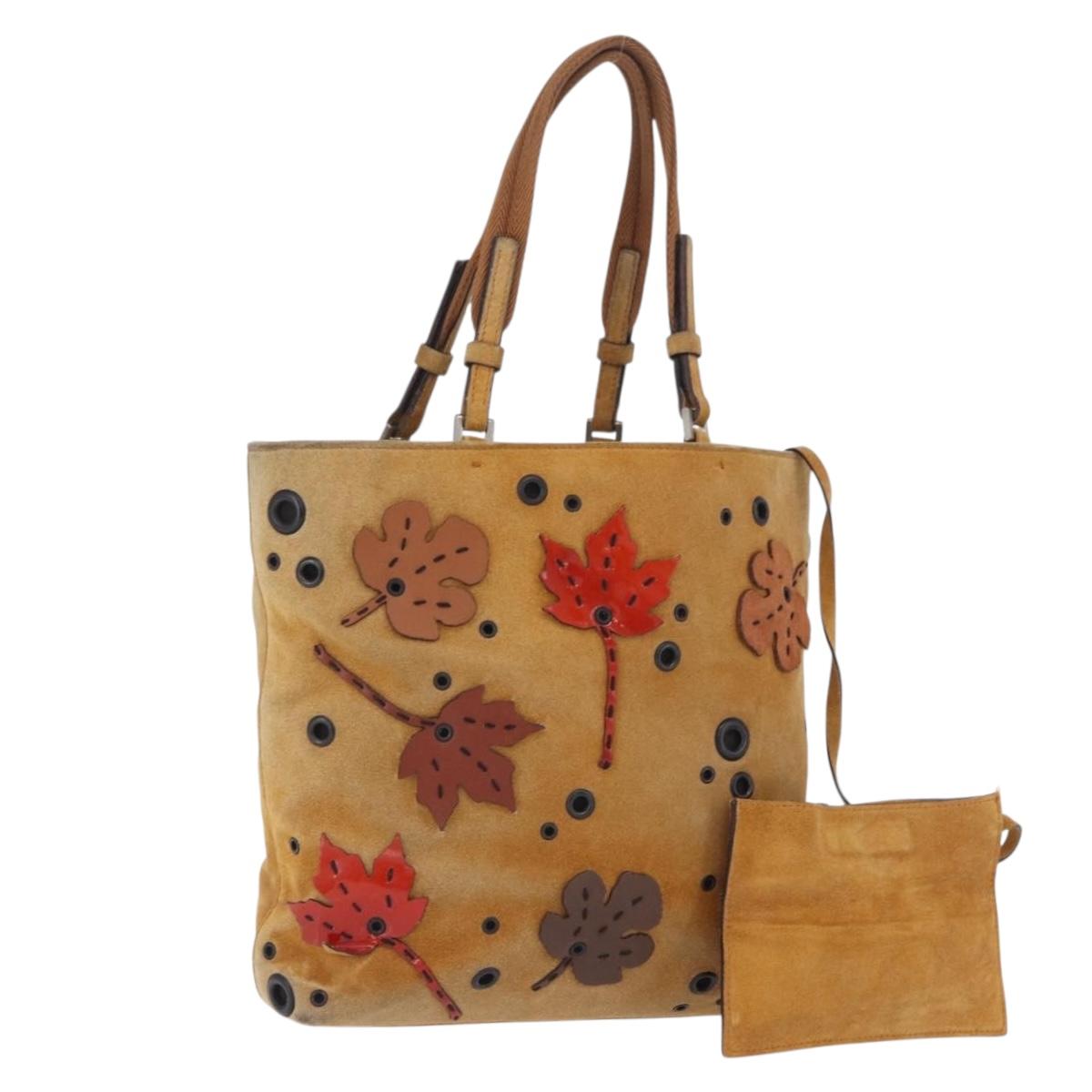 PRADA Hand Bag Suede Beige