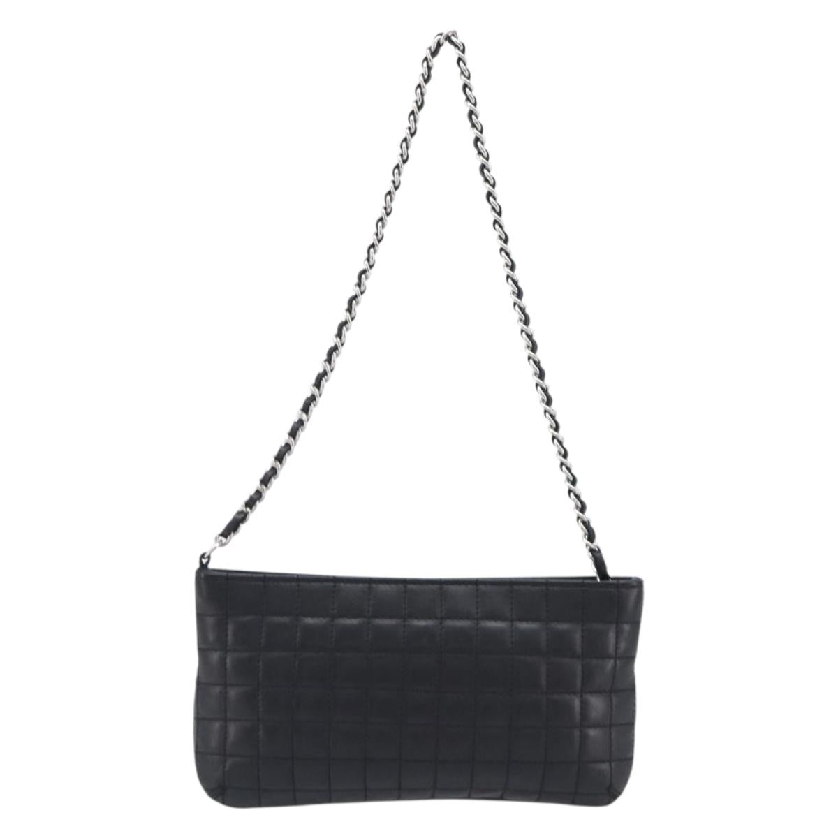 CHANEL Choco Bar line COCO Mark Chain Bag Leather Black Silver CC