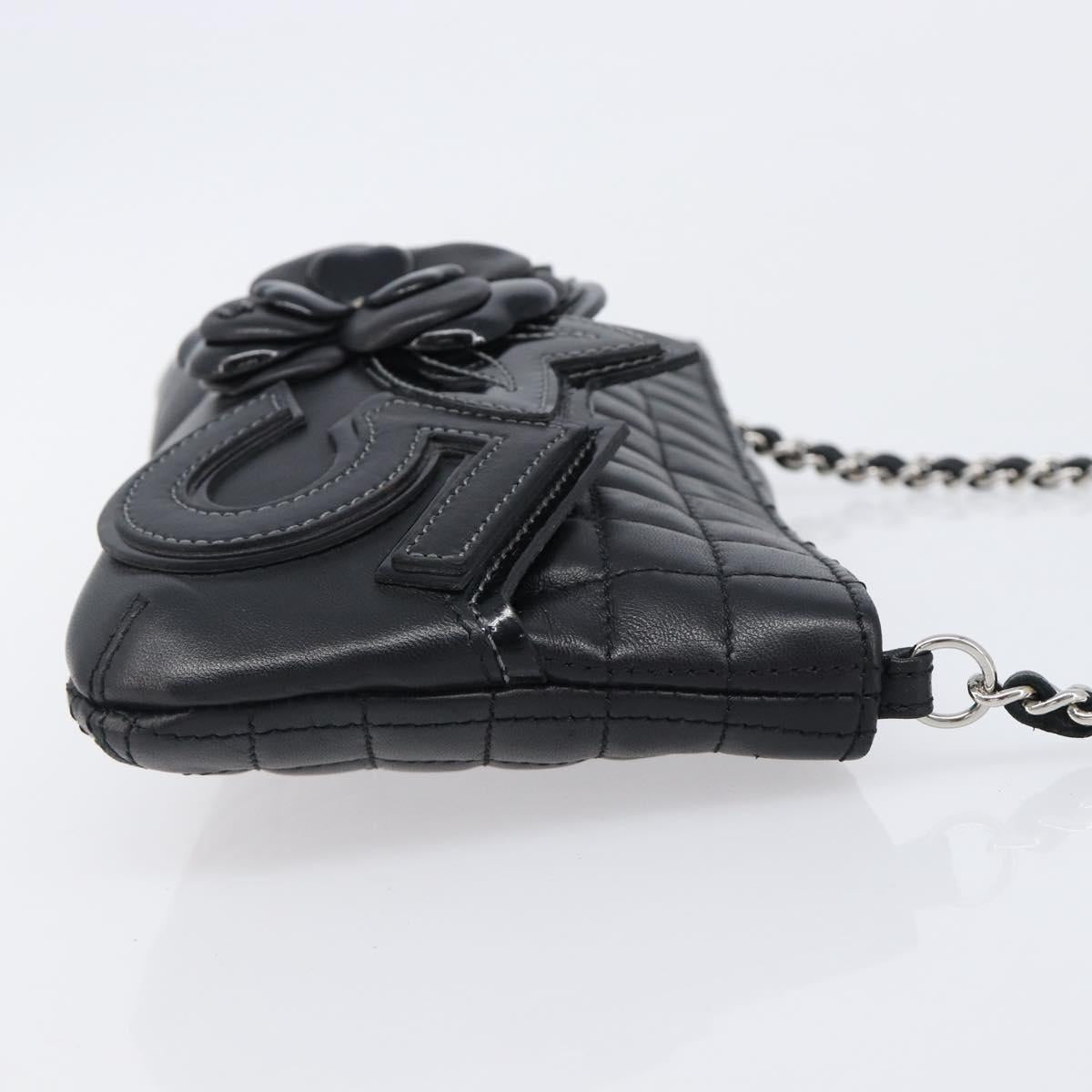 CHANEL Choco Bar line COCO Mark Chain Bag Leather Black Silver CC