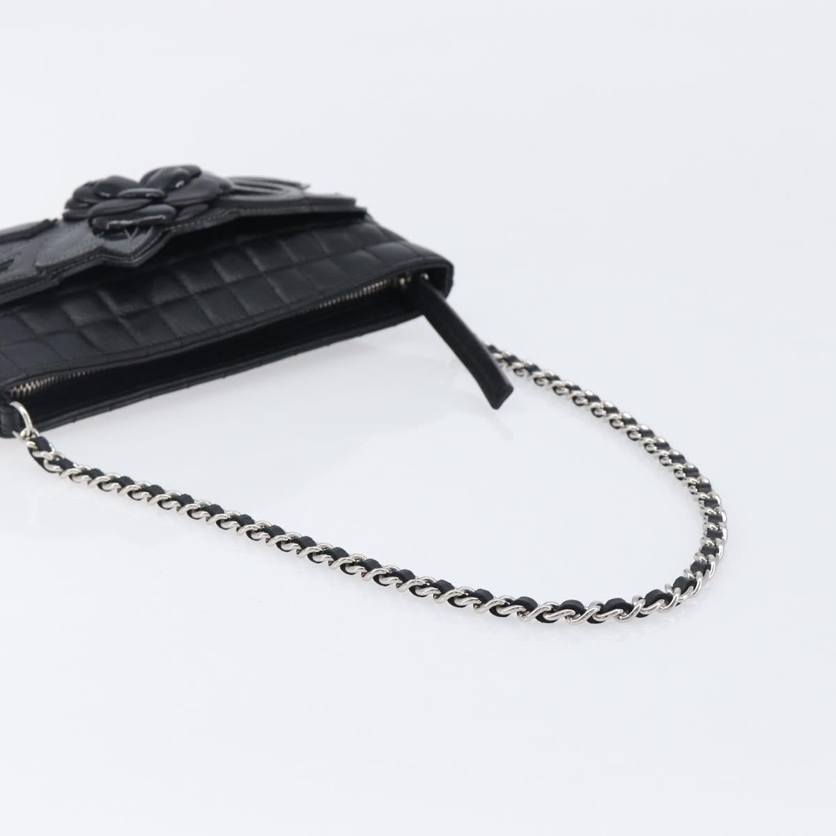 CHANEL Choco Bar line COCO Mark Chain Bag Leather Black Silver CC