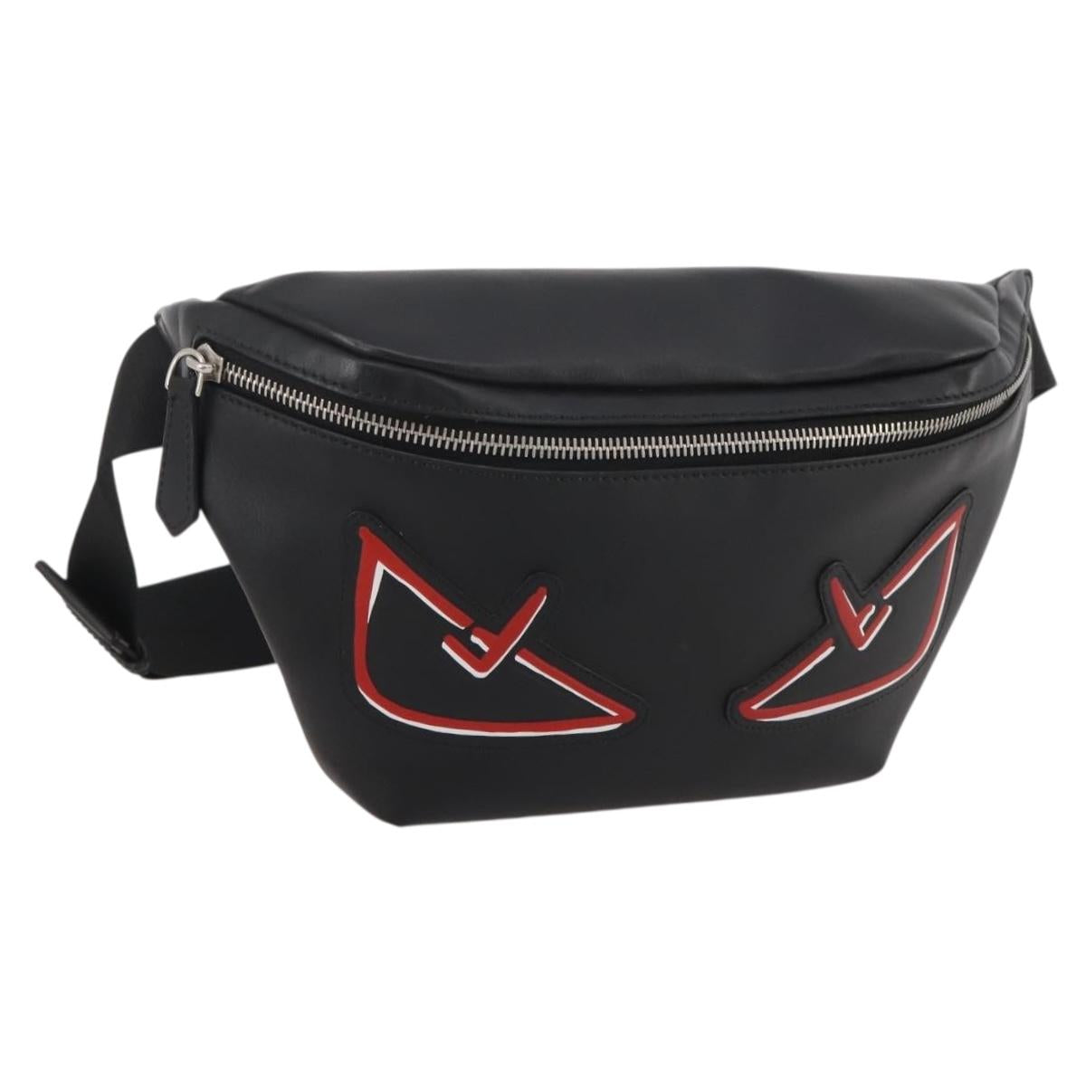 FENDI Bugseye Body Bag Leather Black Silver 7VA434