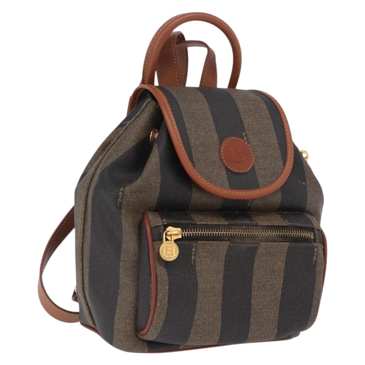 FENDI Pecan Canvas Backpack PVC Black Brown