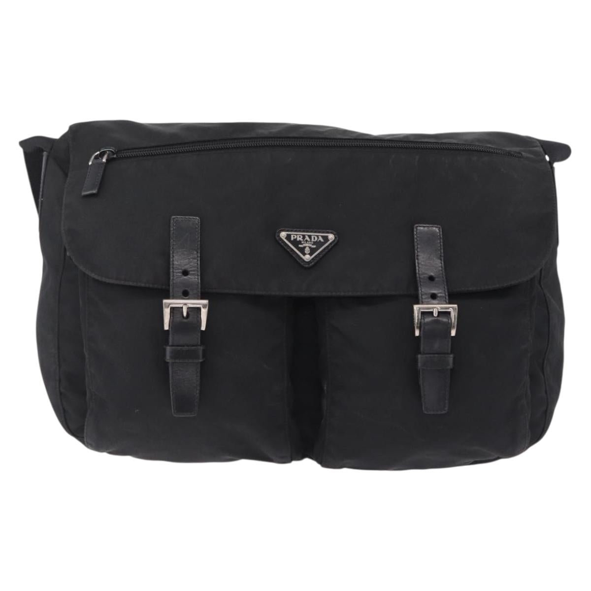 PRADA Shoulder Bag Nylon Black Silver