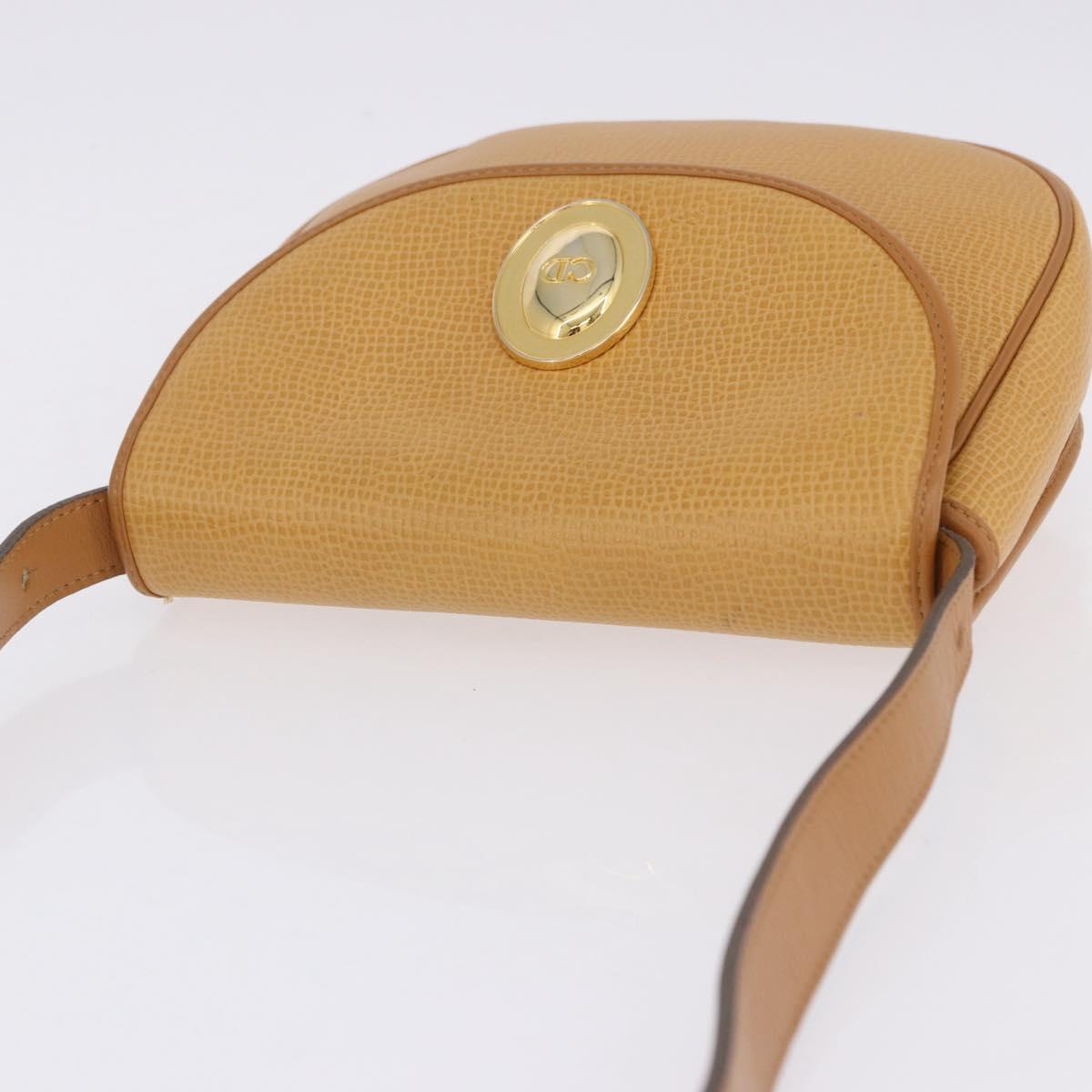 Christian Dior Shoulder Bag Leather Beige Gold
