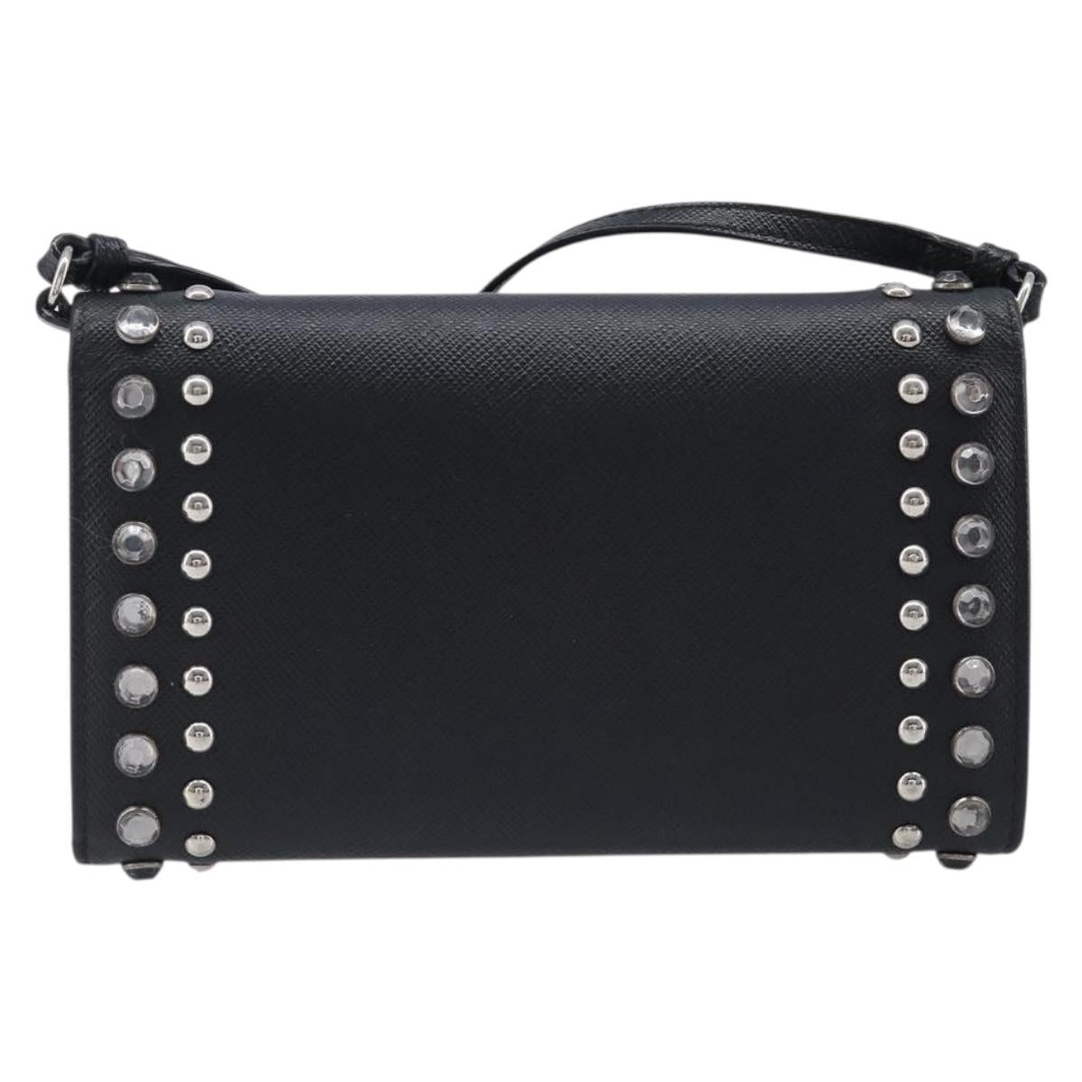 PRADA Shoulder Wallet Safiano leather Black Silver