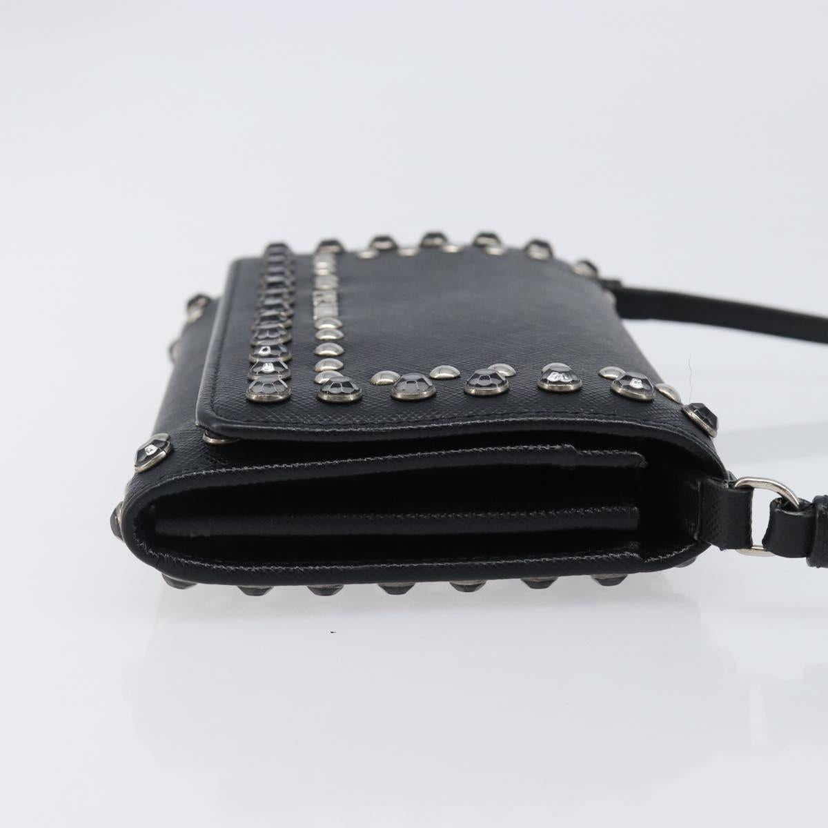 PRADA Shoulder Wallet Safiano leather Black Silver