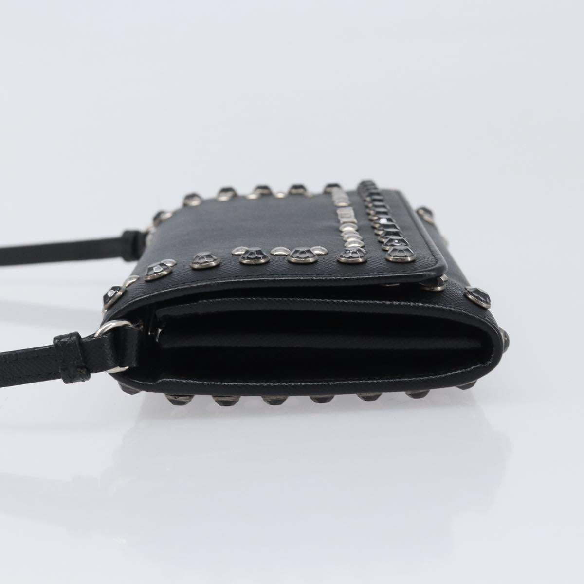PRADA Shoulder Wallet Safiano leather Black Silver