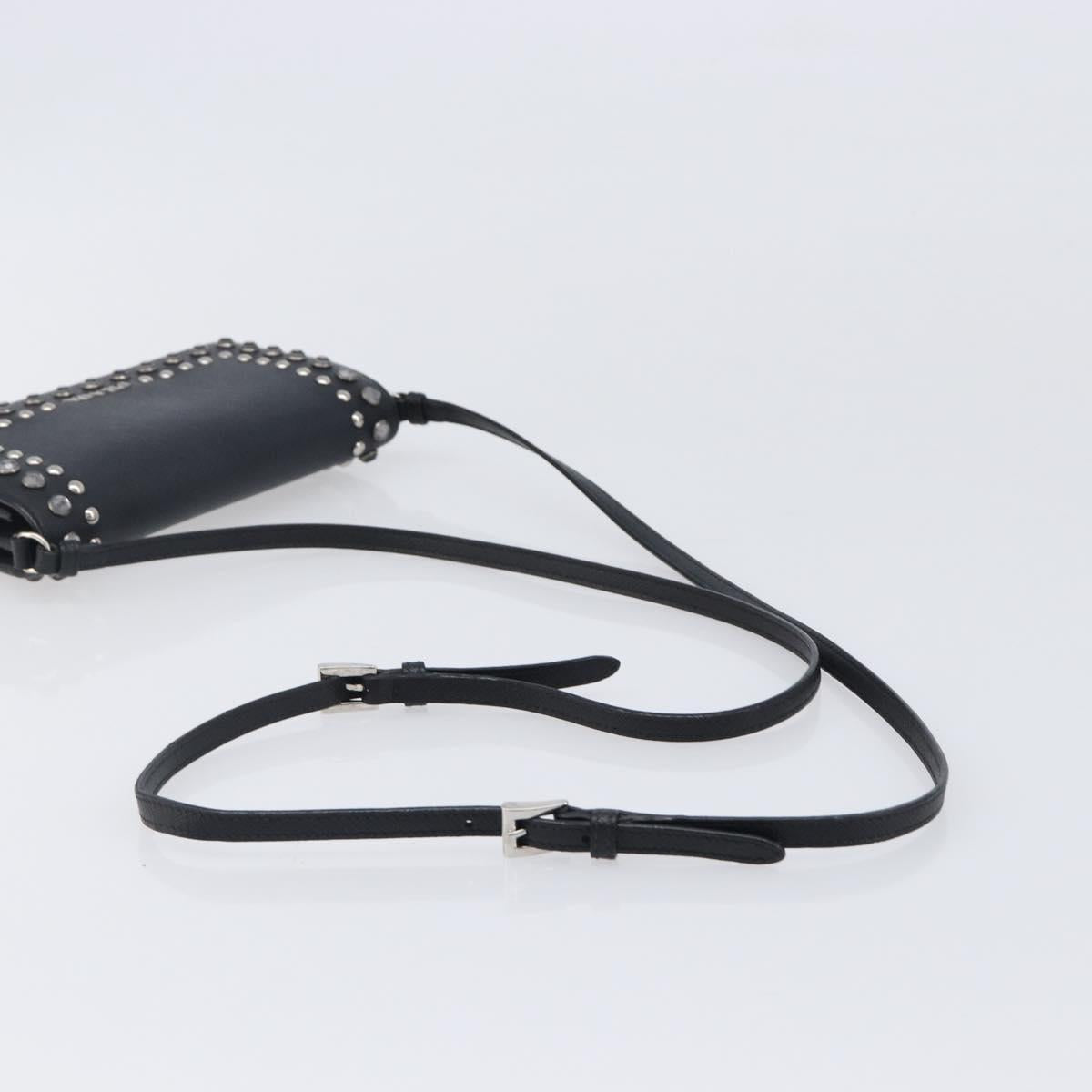 PRADA Shoulder Wallet Safiano leather Black Silver