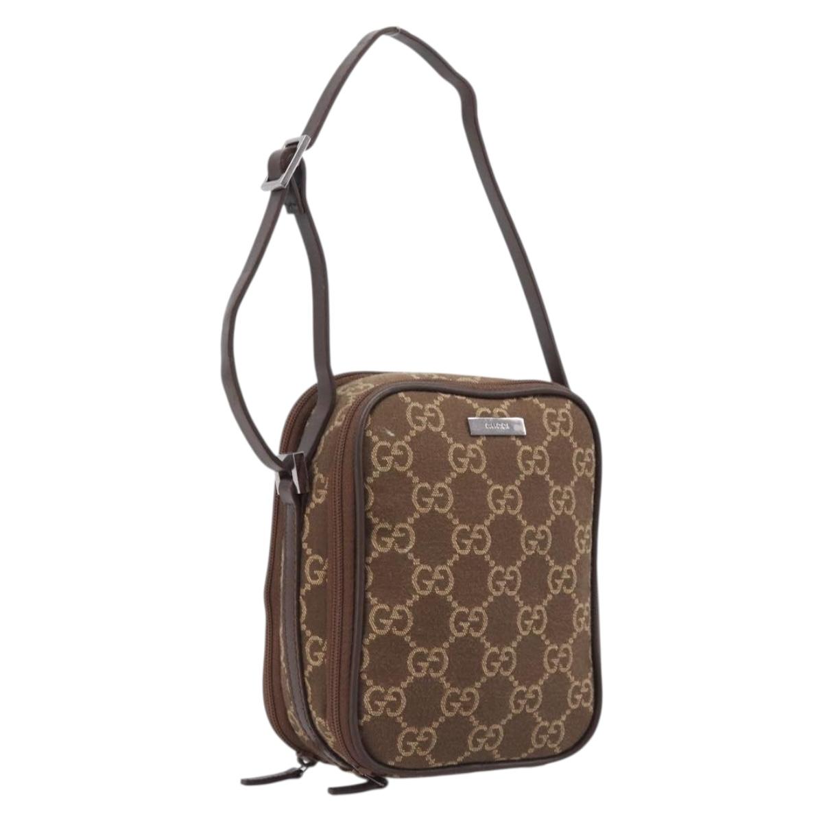 GUCCI GG Canvas Pouch Brown Silver