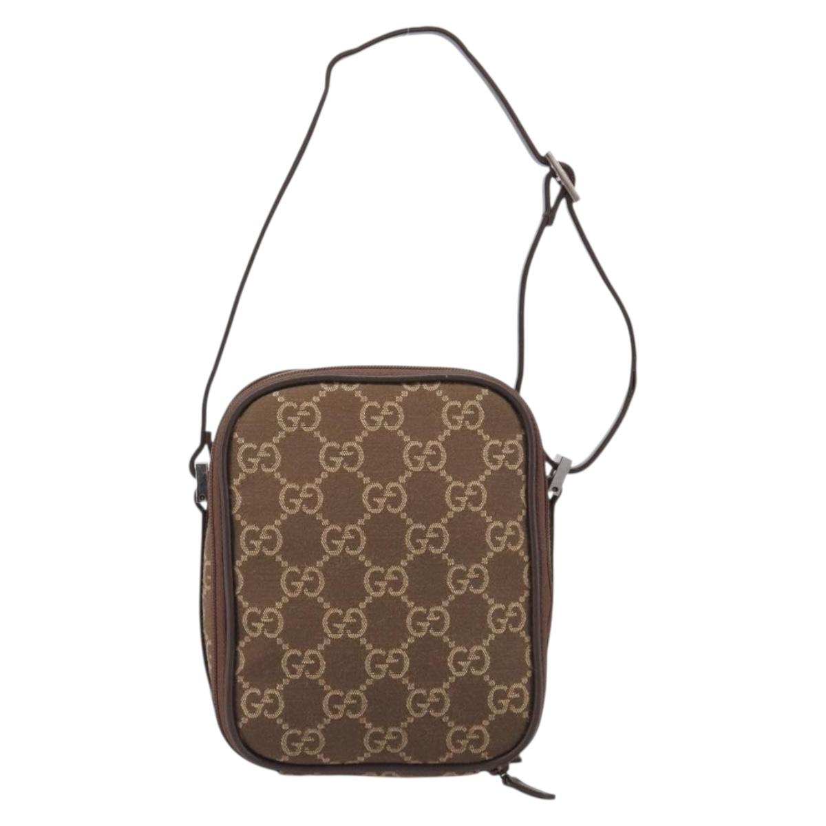 GUCCI GG Canvas Pouch Brown Silver