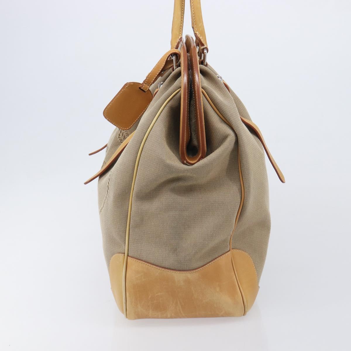 PRADA Hand Bag Canvas Beige Silver