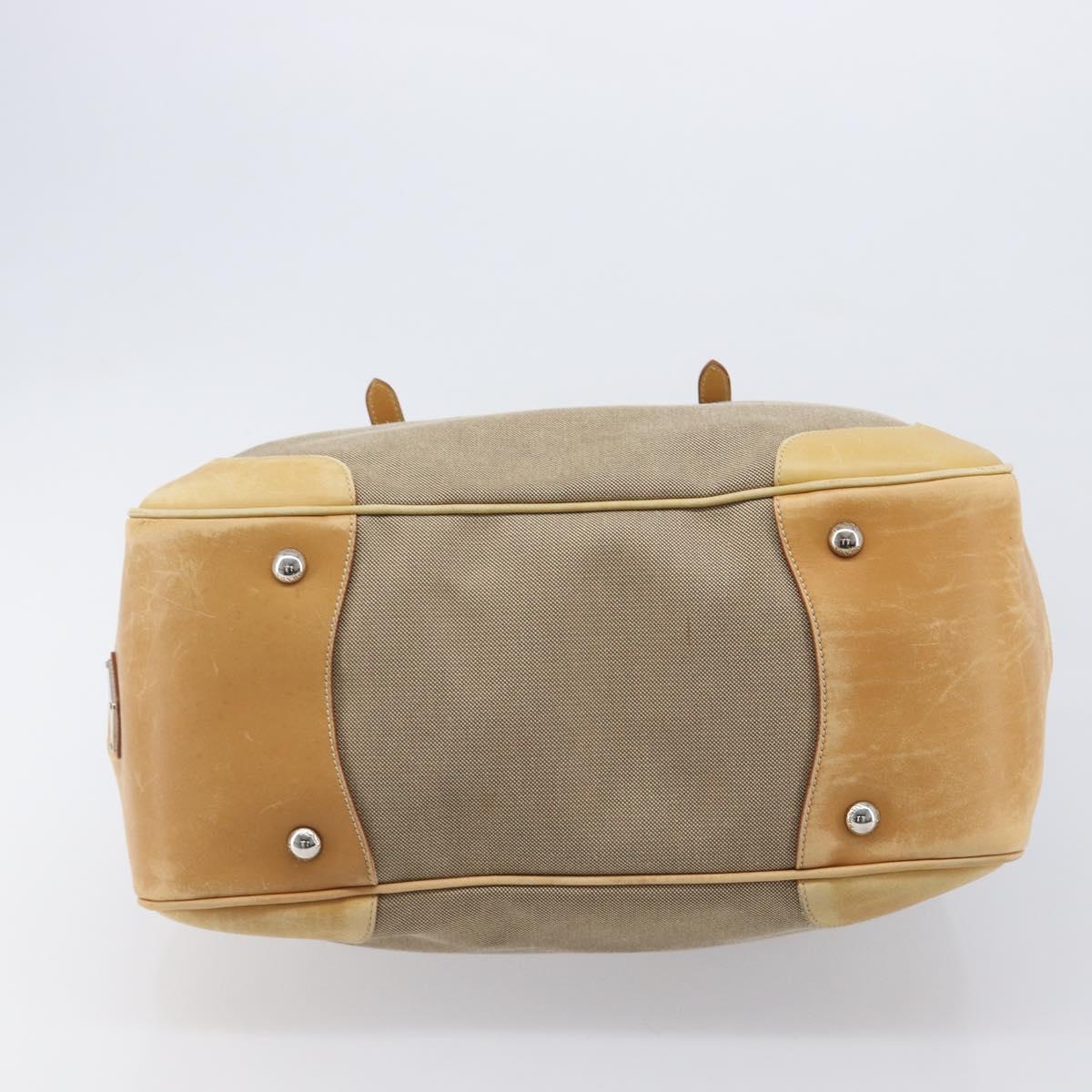 PRADA Hand Bag Canvas Beige Silver
