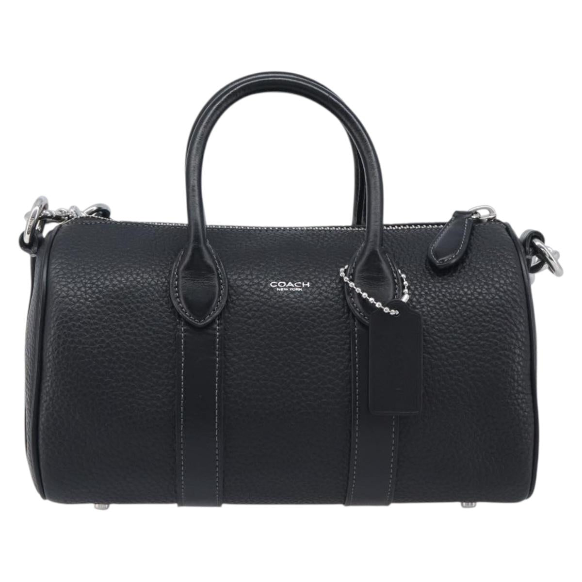 Coach Hand Bag Leather 2way Black Silver