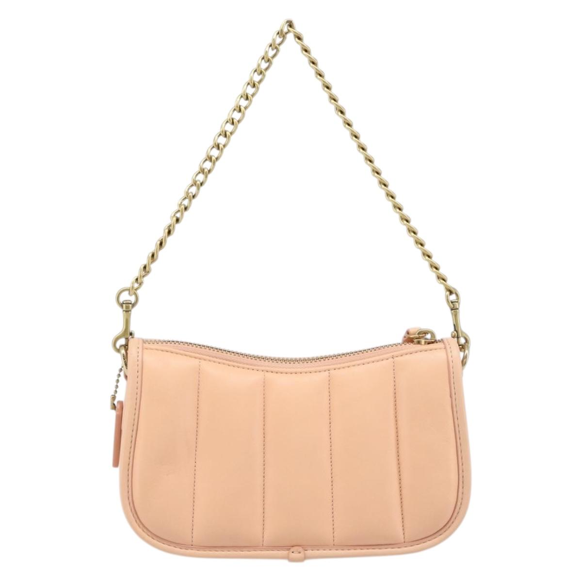 Coach Chain Shoulder Bag Leather Beige Gold