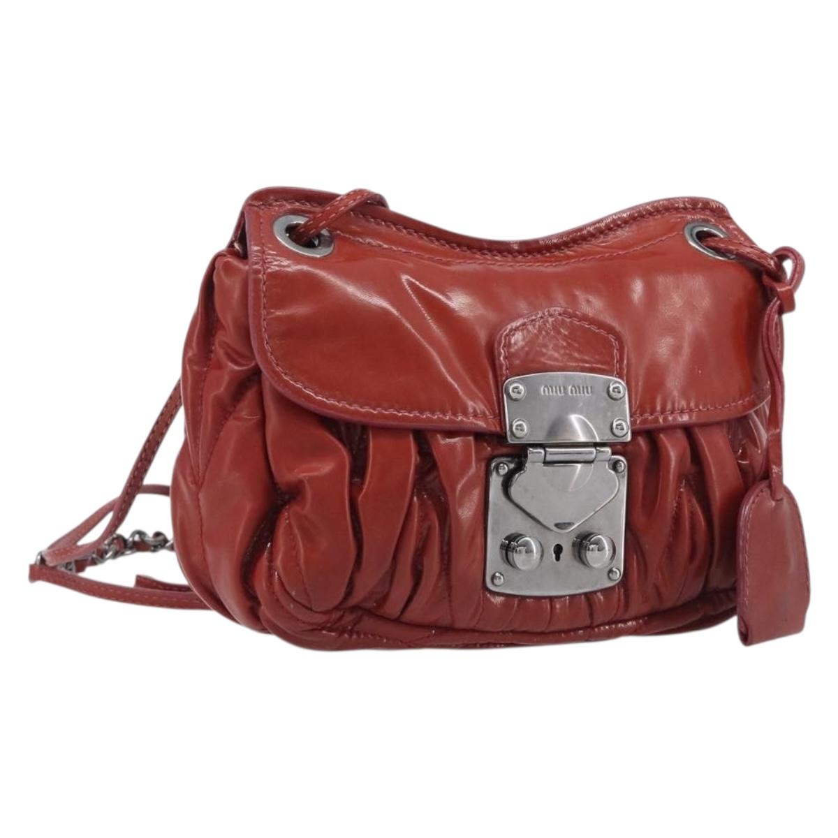 Miu Miu Chain Shoulder Bag Patent Red Silver