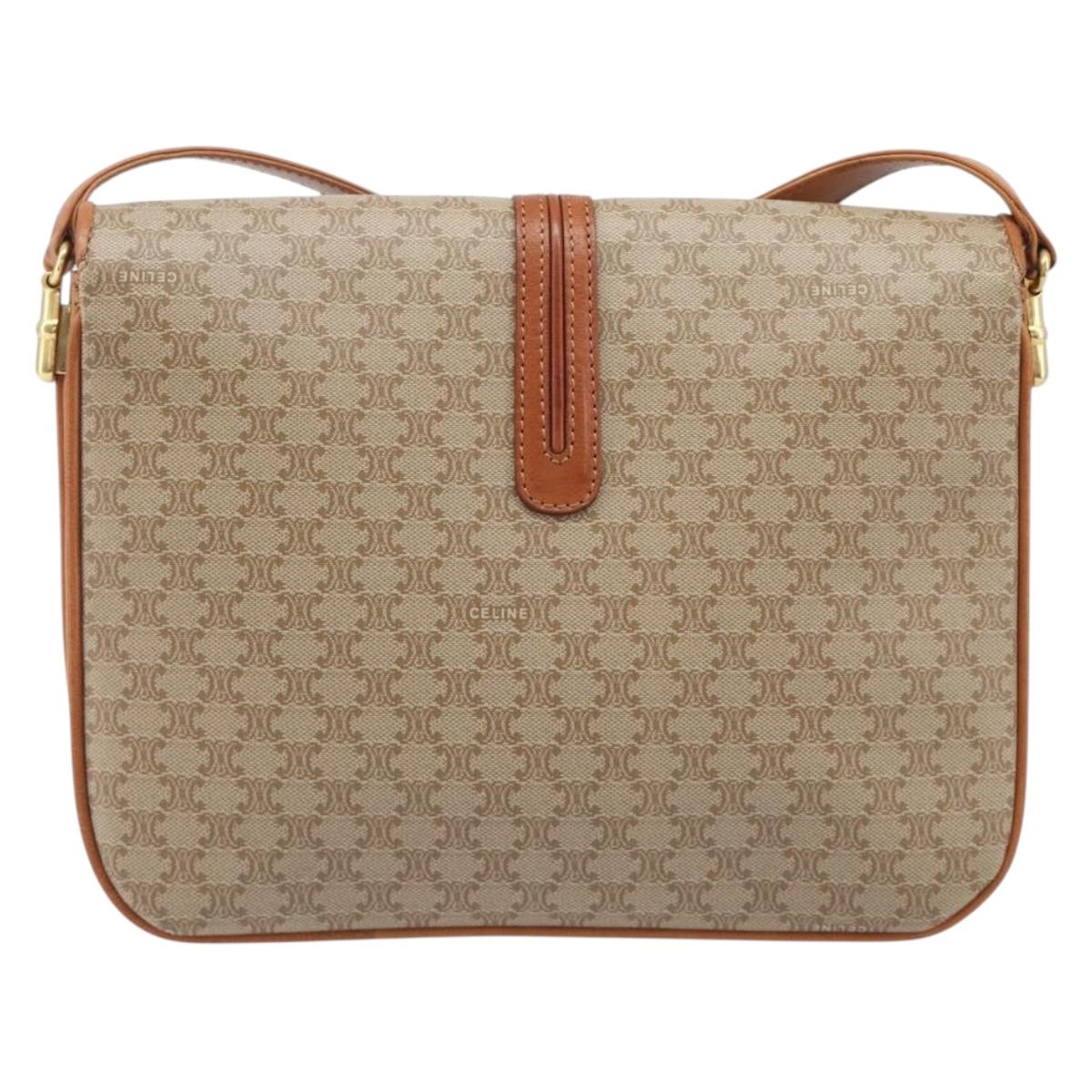 CELINE Macadam Canvas Shoulder Bag PVC Beige Gold
