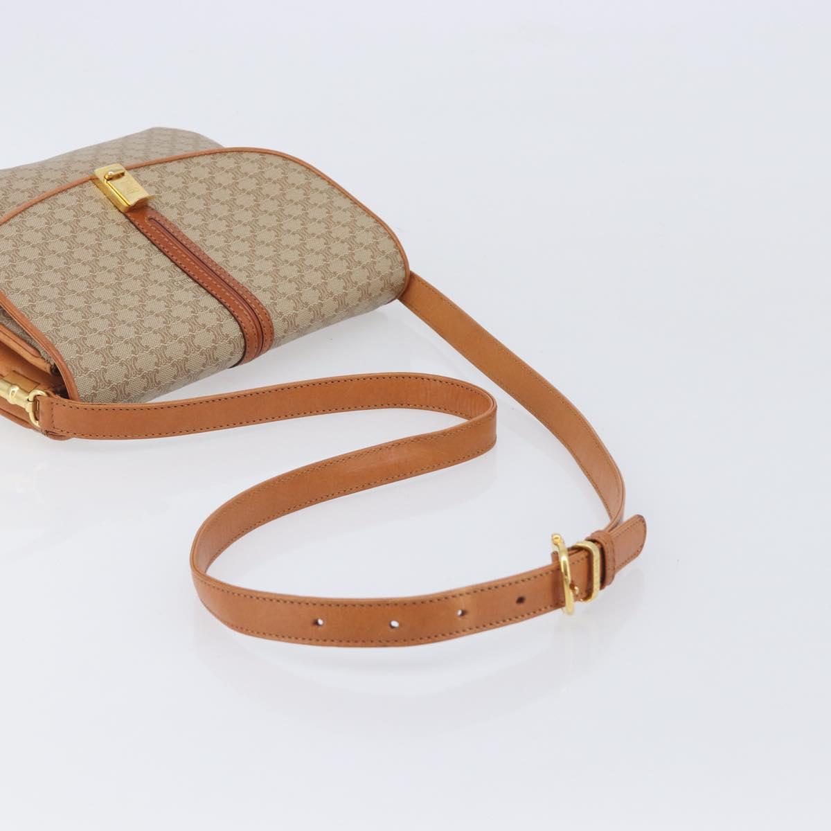 CELINE Macadam Canvas Shoulder Bag PVC Beige Gold