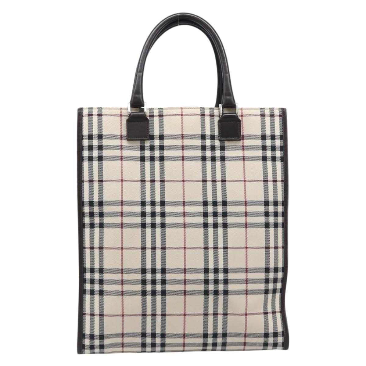 BURBERRY Nova Check Hand Bag Canvas Beige Silver