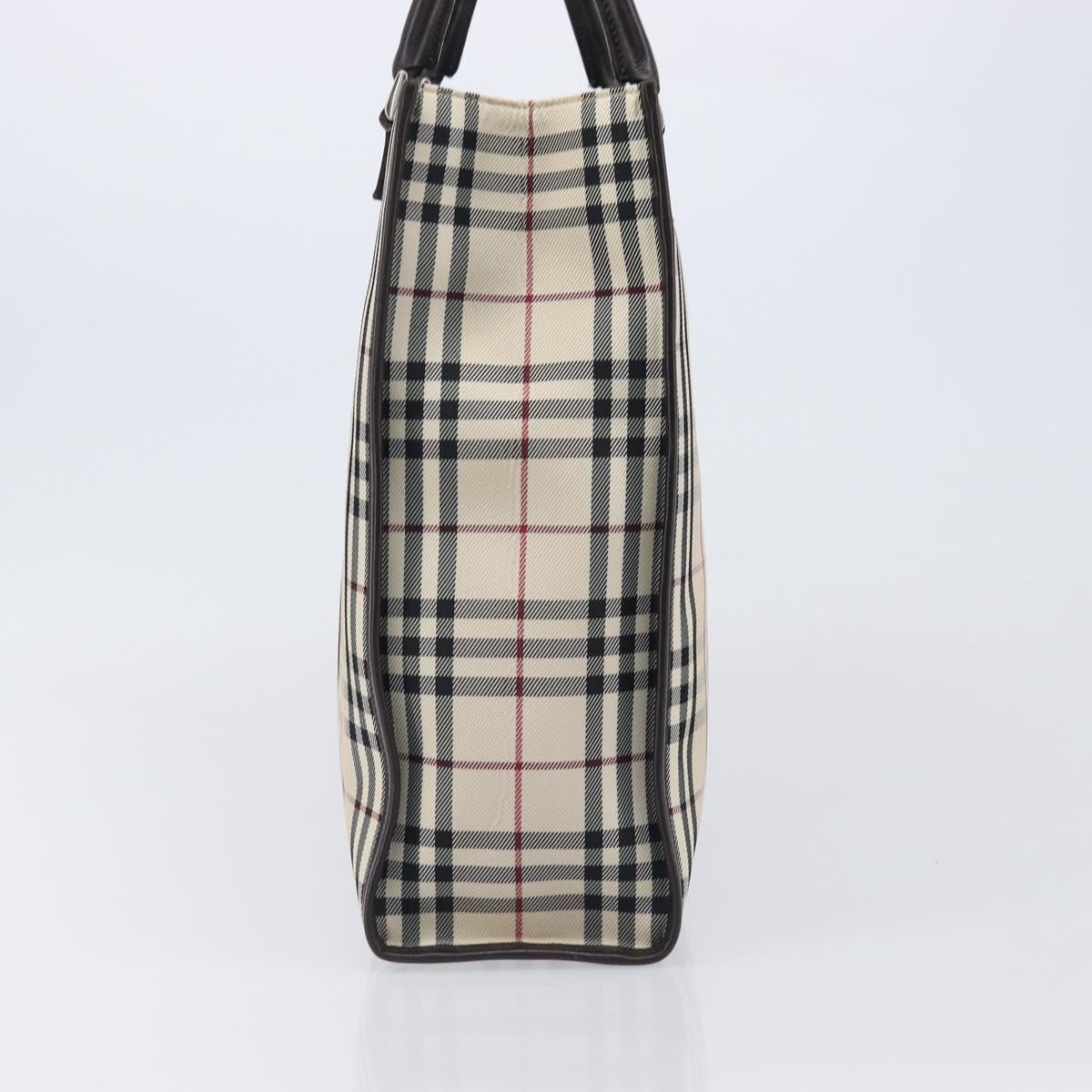BURBERRY Nova Check Hand Bag Canvas Beige Silver