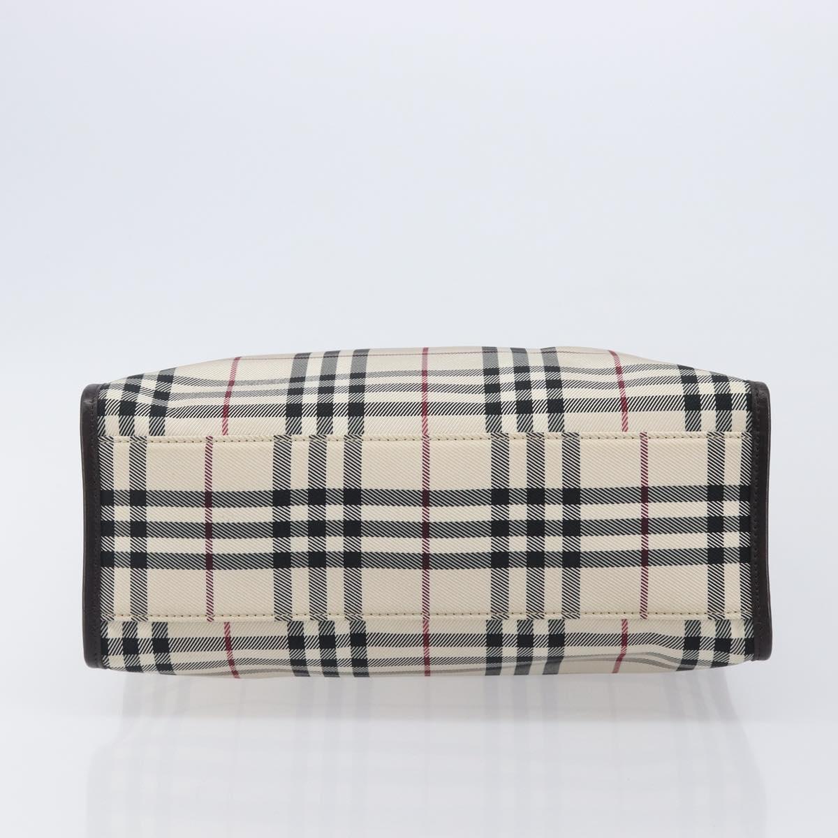 BURBERRY Nova Check Hand Bag Canvas Beige Silver