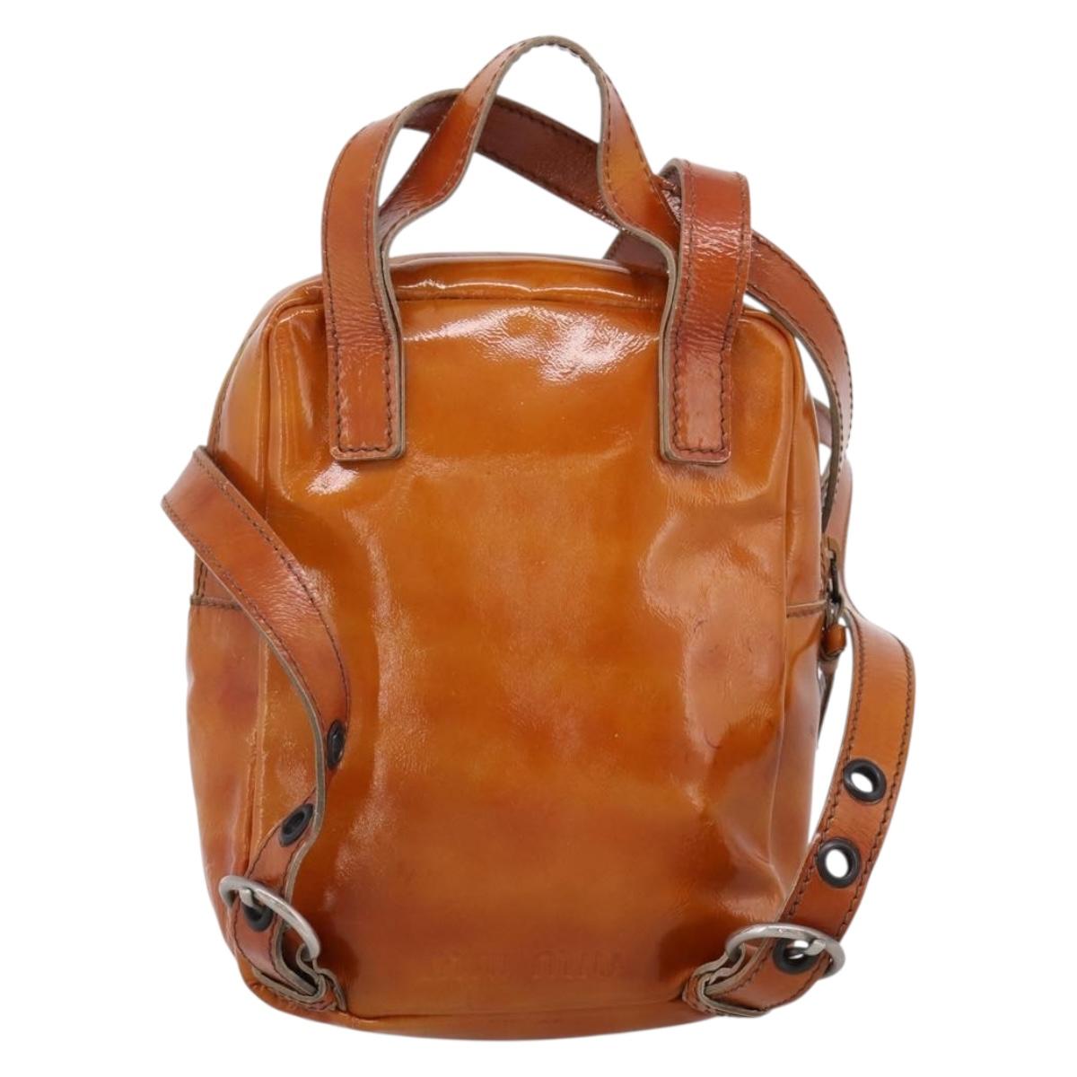 Miu Miu Backpack Patent Leather Brown Silver