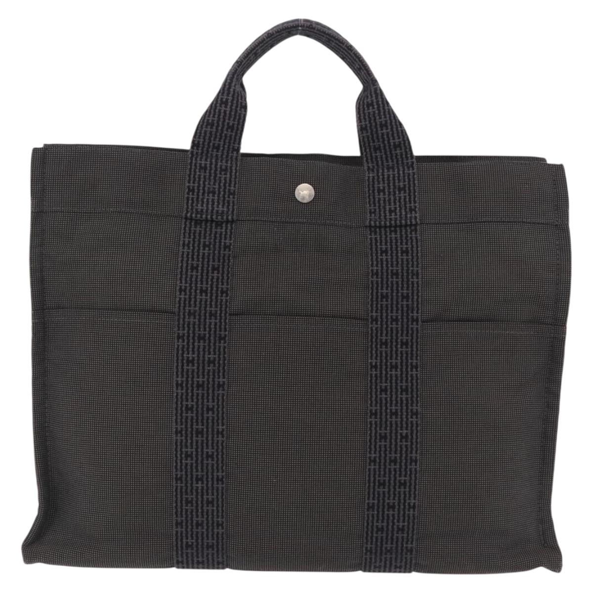 HERMES Her Line MM Hand Bag Canvas Gray Silver