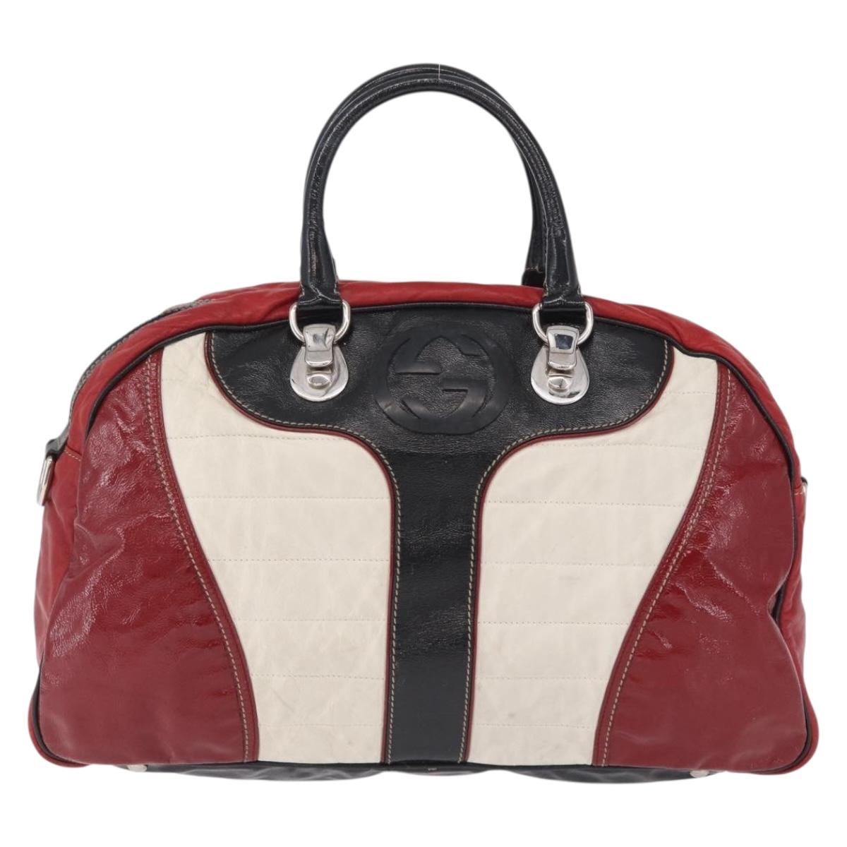 GUCCI Hand Bag Leather Red Silver