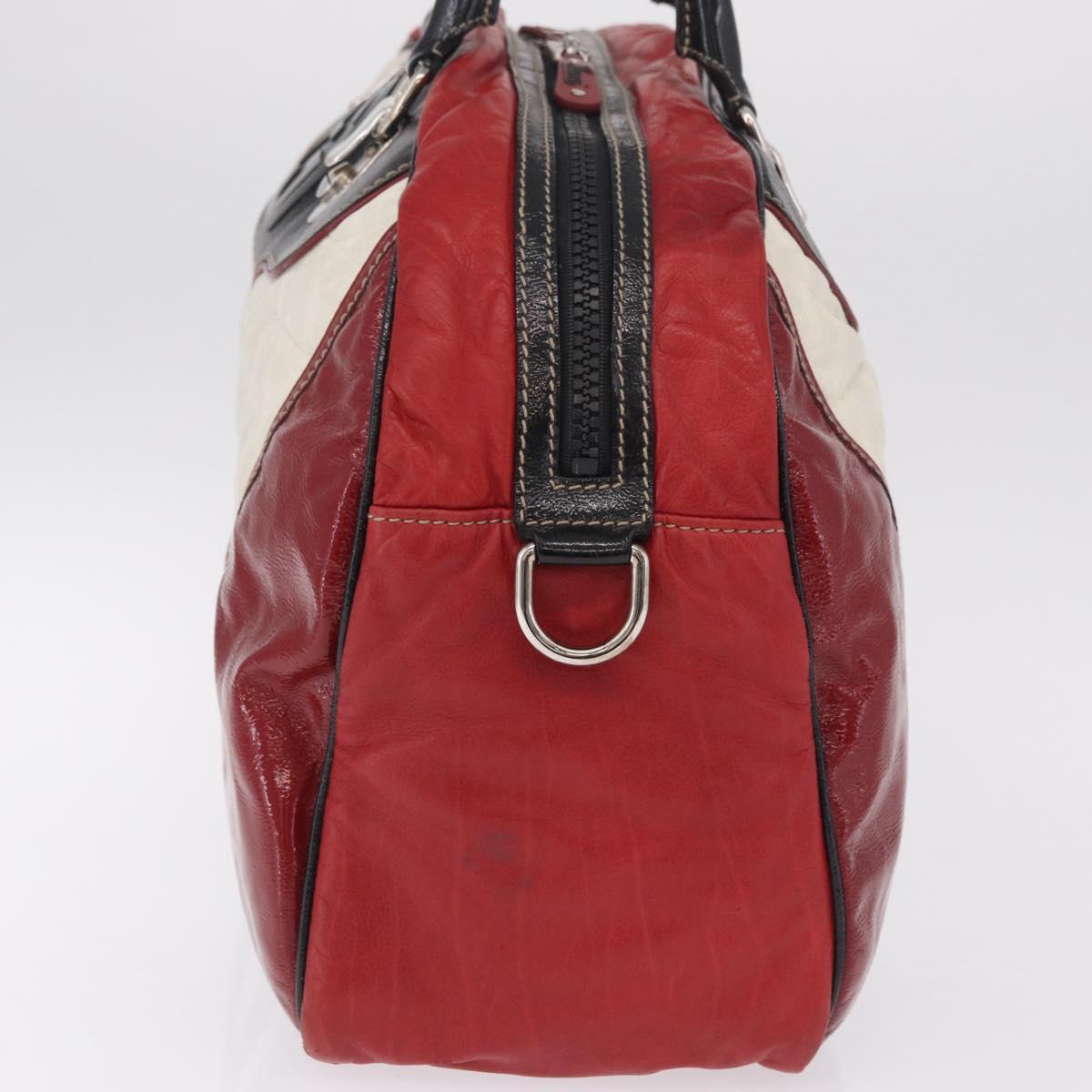 GUCCI Hand Bag Leather Red Silver