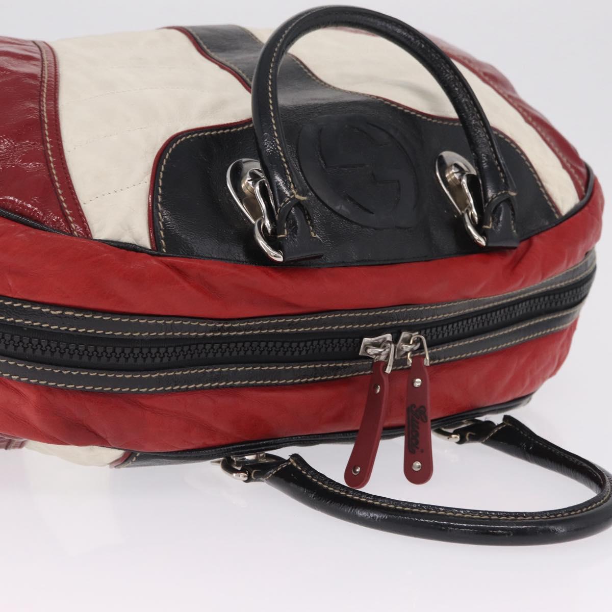 GUCCI Hand Bag Leather Red Silver