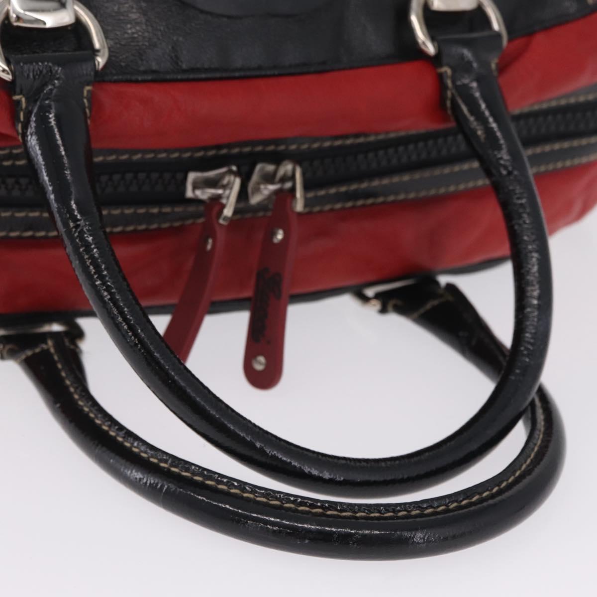 GUCCI Hand Bag Leather Red Silver