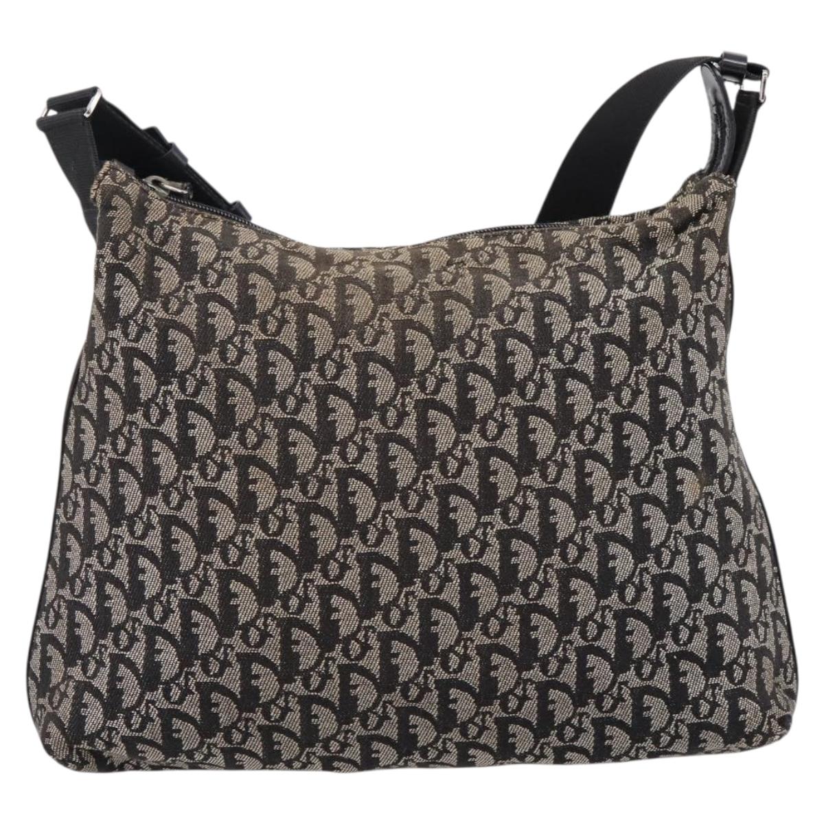 Christian Dior Trotter Canvas Shoulder Bag Gray Silver