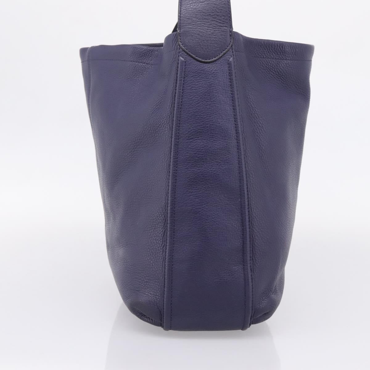 Coach Shoulder Bag Leather Navy Silver
