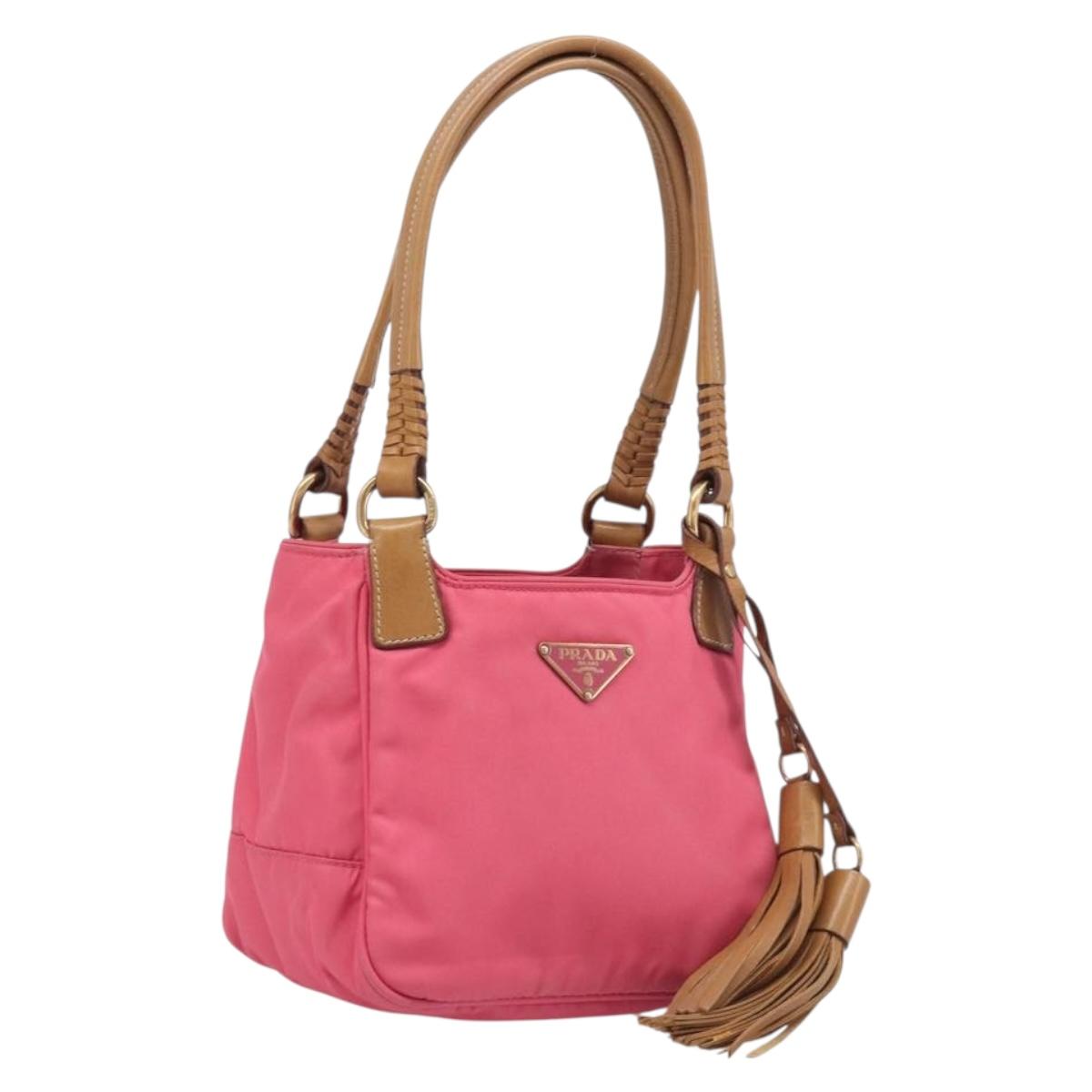 PRADA Hand Bag Nylon Pink Gold Tone