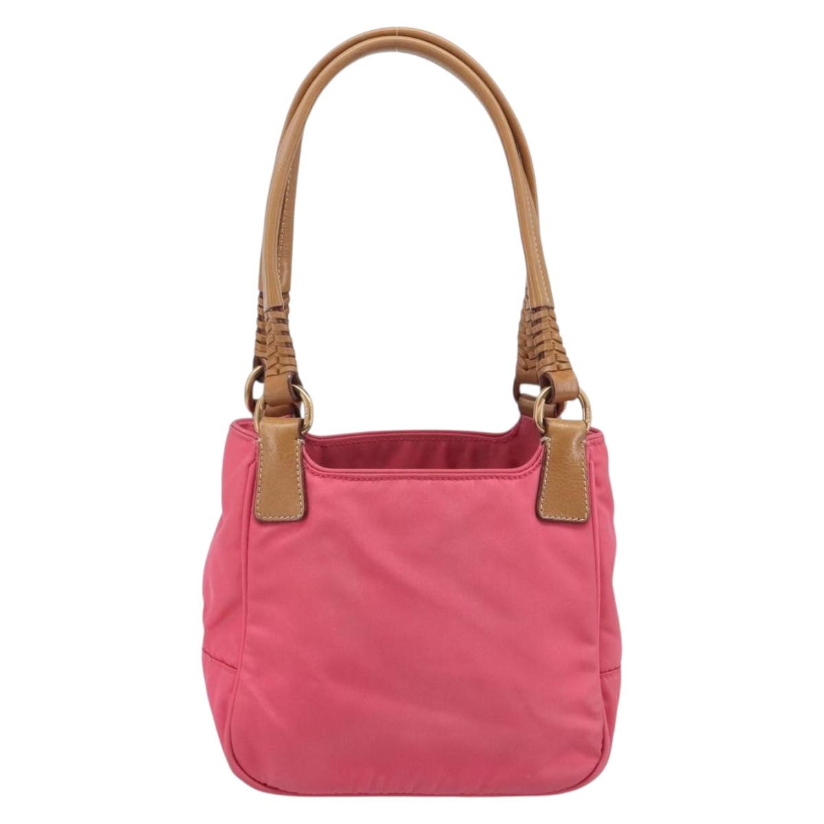 PRADA Hand Bag Nylon Pink Gold Tone