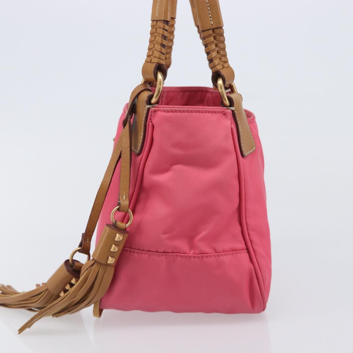 PRADA Hand Bag Nylon Pink Gold Tone
