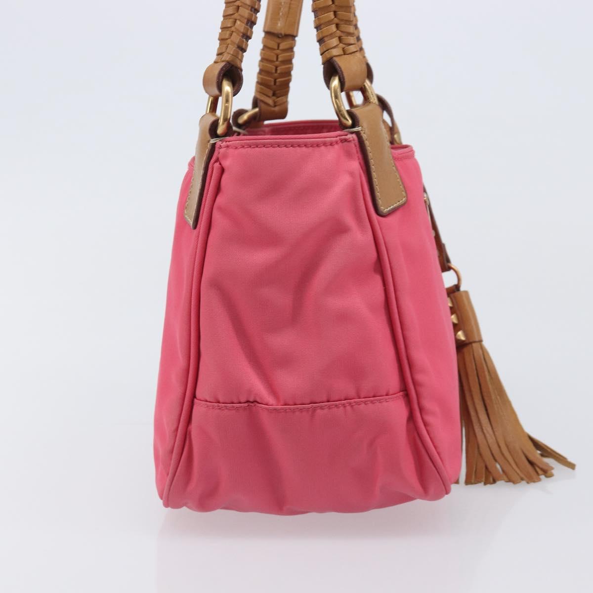 PRADA Hand Bag Nylon Pink Gold Tone