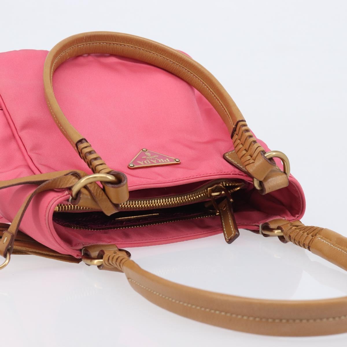 PRADA Hand Bag Nylon Pink Gold Tone