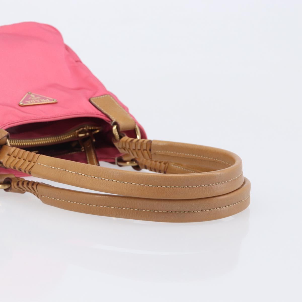 PRADA Hand Bag Nylon Pink Gold Tone