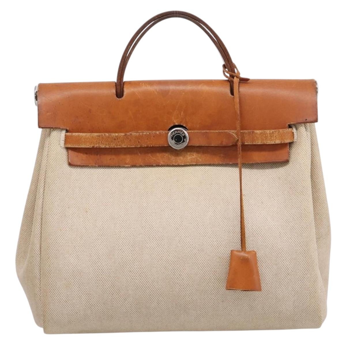 HERMES Her Bag A Dos Backpack Canvas 2way Beige Silver
