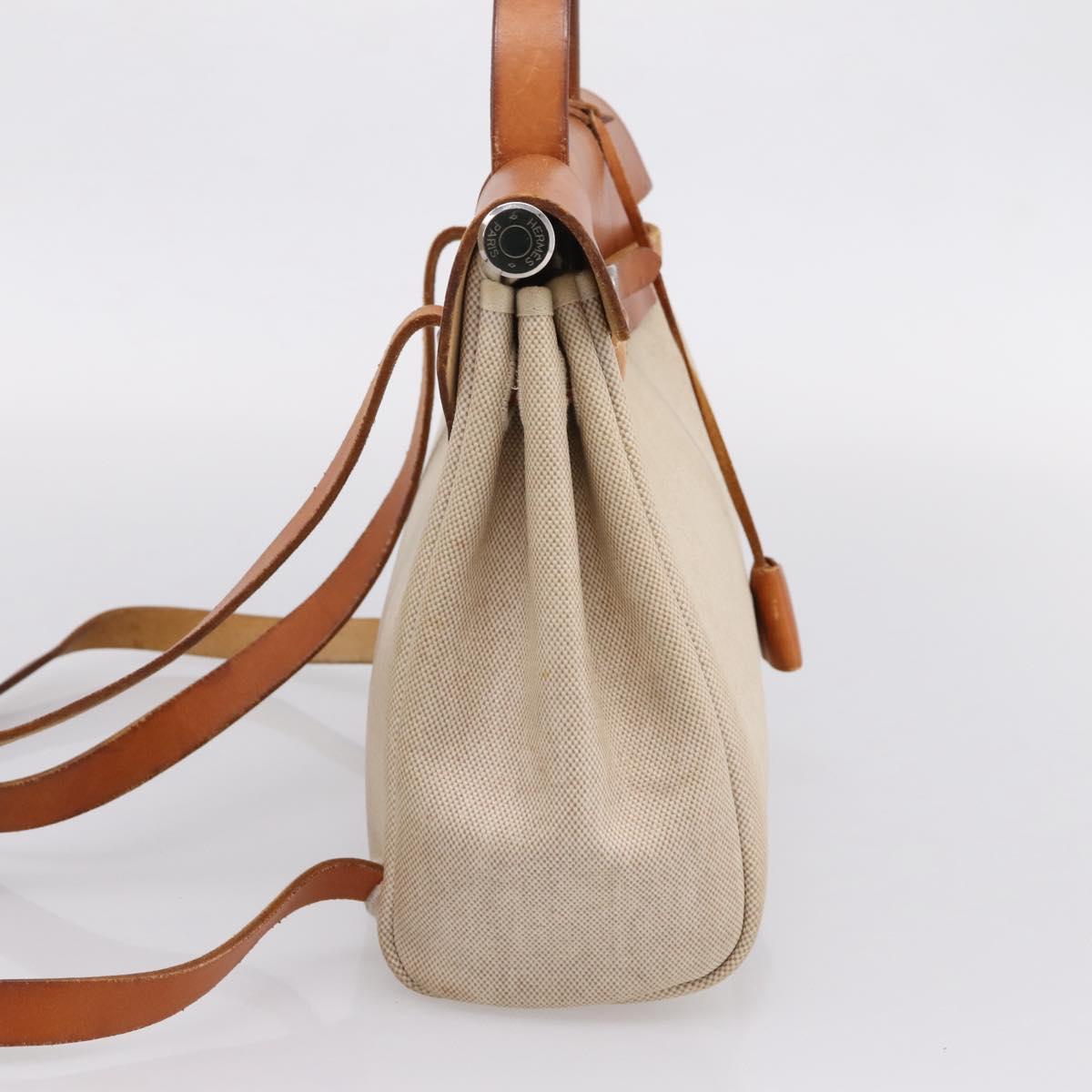 HERMES Her Bag A Dos Backpack Canvas 2way Beige Silver