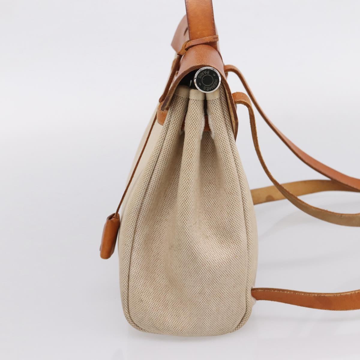 HERMES Her Bag A Dos Backpack Canvas 2way Beige Silver